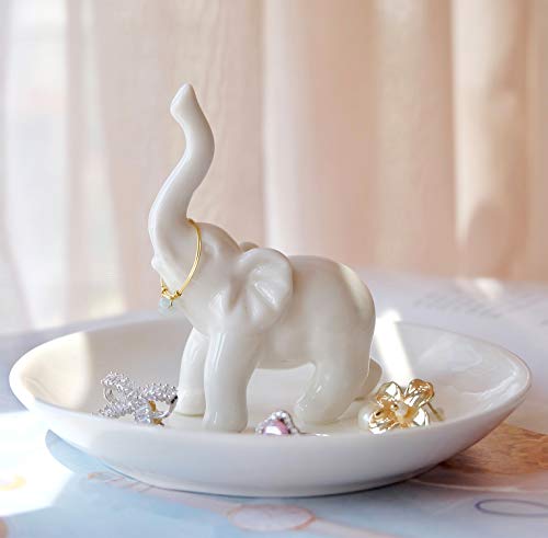 Image of PUDDING CABIN White Elephant Ring Holder Dish Ring Tray for Jewelry | Elephant Gifts for Women Christmas, Birthday, Mother's Day
