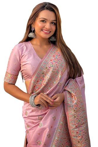 Image of SGF11 Women's Kanjivaram Pure Soft Silk Saree With Unstitched Blouse Piece