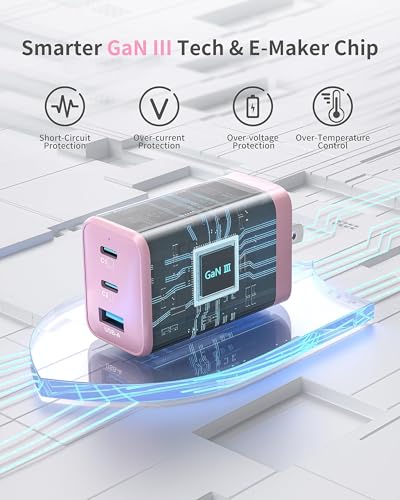 Image of Orca USB C Charger,GaN 3-Port 65W Charger USB C, Type C Fast Charging Block, Travel Ready for iPhone 17 /16 /15 Series,MacBook, iPad and More