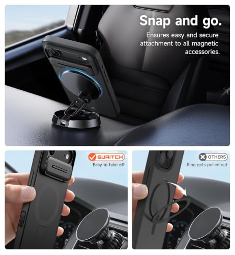 Image of SURITCH for iPhone Air Case with Camera Control Cover, Camera Slide Cover and Adjustable Kickstand, Compatible with MagSafe, Shockproof Bumper Protective Cases for iPhone 17 Air 6.5 Inch, Black
