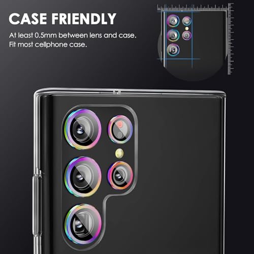 Image of Skinomi Camera Lens Protector Compatible with Samsung Galaxy S23 ultra 5G [Anti-Scratch] Premium Tempered Glass Film Aluminum Alloy Lens Ring Cover, Rainbow Titanium
