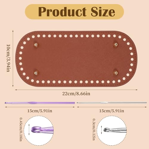 Ouligay 4 Stück Taschenboden zum Häkeln mit 2 Häkelnadeln, 22x10cm Taschenboden, PU Leder, Oval, Vorgestanzt Bag Bases for Crochet, Kunstleder Boden für Tasche Häkeln DIY Stricktaschen Korbflechten