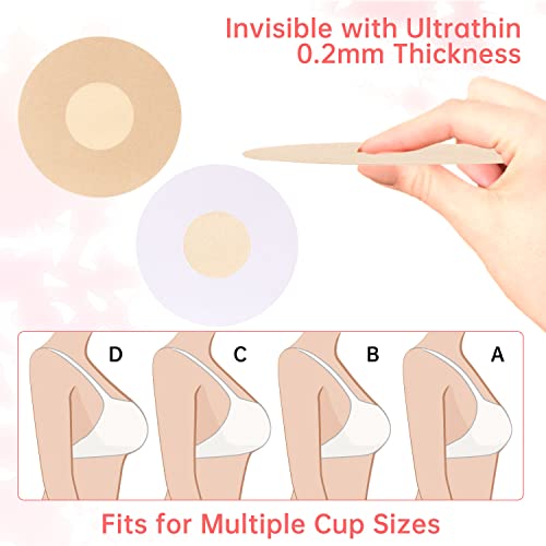 Ksang Nipple Covers Pasties Bra Stickers - 30 Pairs Disposable Breast Petals For Women | Self-Adhesive No-Show Satin Bob Pasties(Round) Beige #TOP3