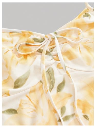 Image of Milumia Women's Floral Tie Knot Mesh Cami Dress Boho Ruched Bust Fishtail Long Dresses