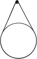 Espelho Decorativo Redondo 40cm Adnet C/Alça Couro Ecológico + 5 Anos de garantia (Preto)