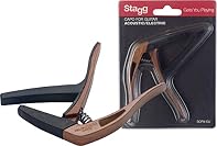 Classic professional light metal quick release trigger type capo - Easy to move Curved - suitable for Electric and Acoustic Guitars, Ukuleles, Banjos and Mandolins Imitation dark wood finish Silicon rubber pads to hold strings firmly whilst protectin...