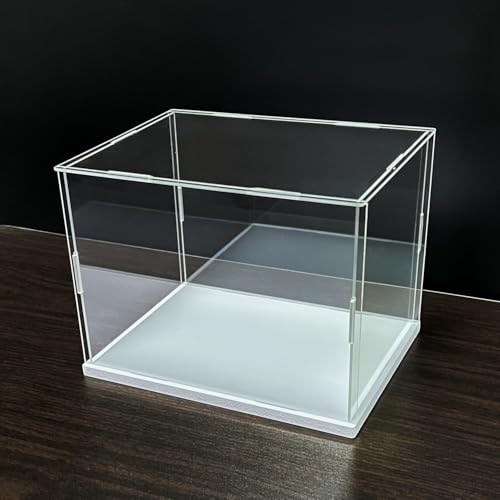 Image of Clear Acrylic Display Case - Self-Assemble Cube Box with White Base | Dustproof Protection Showcase for Collectibles, Figures, Models, Toys & Memorabilia (10x8x8)
