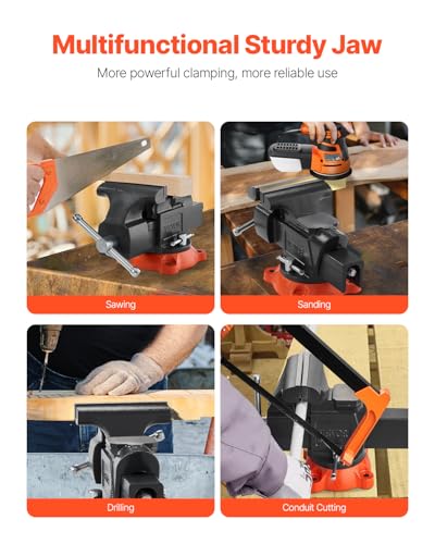 VEVOR 5" Multipurpose Bench Vise, Black, 4496 lbs Clamping Force, 360° Swivel Base, Pipe Jaw, Heavy Duty Ductile Iron 6 VEVOR 5" Multipurpose Bench Vise, Black, 4496 lbs Clamping Force, 360° Swivel Base, Pipe Jaw, Heavy Duty Ductile Iron - Image 6