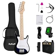 Right-handed electric guitar with accessories is ideal for beginners and is ready to use out of the box 1/4 Size Electric Guitar Most complete Beginner Super Kit Package with Amplifier, Guitar Stand, Bag, Guitar Pick, Strap,spare Strings, Tuner, Case...