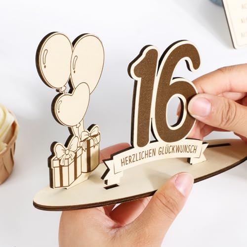 BOFUNX Geldgeschenke zum 16. Geburtstag Mädchen Jungen Holz Verpackung Geschenke 16 Geburtstag Jungen Mädchen Holz Schild Gästebuch Geburtstagsgeschenk 16 Geburtstag Geschenk Tischdeko