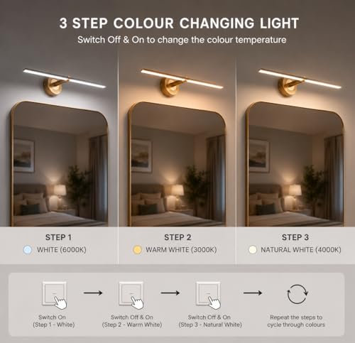 Image of FILLISKA Modern LED Picture /Dressing /Vanity /Bathroom /Mirror Light with 3 Step Light Mode & Adjustable Head (White,Warm White and Neutral White) (Luxurious Gold-796)