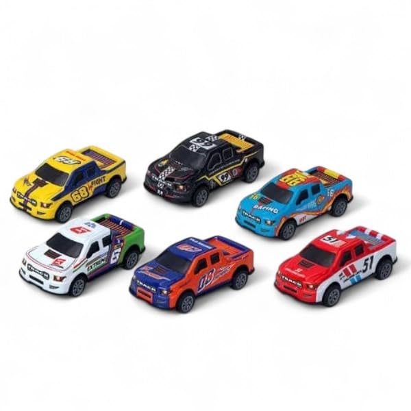 Image of DZLING Die-Cast Metal Toy Pickup Trucks, Pull Back Action Racing Cars, Vehicle Set for Kids Ages 3+ (12Pcs Die Cast Truck Set)