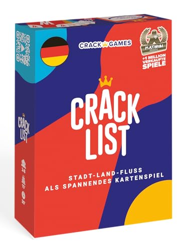 CRACK LIST Stadt Land Fluss Kartenspiel | Modernes Wortspiel mit taktischen Aktionskarten | Familienspiel & Partyspiel für 28 Spieler | Ab 10 Jahren | 30 Minuten | Deutsch