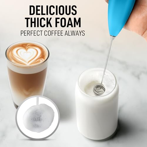 Image of Zulay Kitchen Powerful Milk Frother Wand With Duracell Batteries - Ultra Fast Handheld Drink Mixer - Electric Whisk Foam Maker for Coffee, Lattes, Cappuccino & Matcha - Double Whisk - Teal