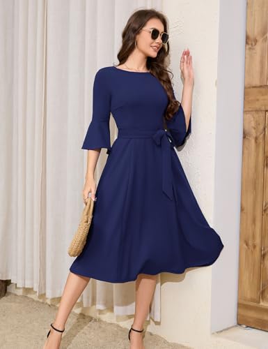 Image of HomRain Women's Church Dresses Modest Bell Sleeve Wedding Guest Cocktail Tea Party Vintage Evening Dress
