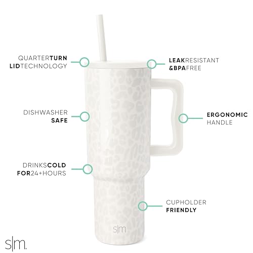 Simple Modern Tumbler 40 oz with Handle and Straw, Pattern: Cream Leopard, 40 Ounces (1180ml) - Image 2