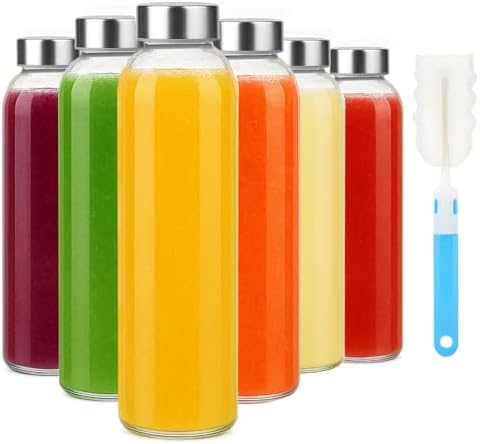 Sursip 18oz Glass Water Bottle Set of 6, Clear glass juice bottle...