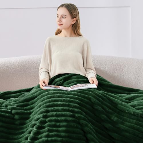 Image of BEDELITE Ribbed Fleece Throw Blanket for Couch, Forest Green, 50 inchx70 inch