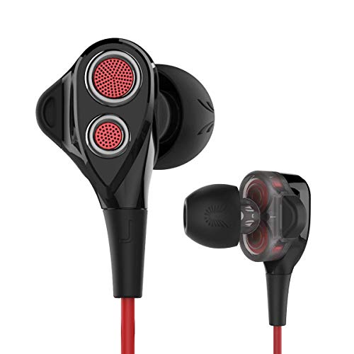 UiiSii T8 in-Ear Earbuds Headphones Dual Dynamic Drivers Earphones with Mic Strong Bass and Noise Reduction Volume Control Headset for Smartphones Computer PC Tablet
