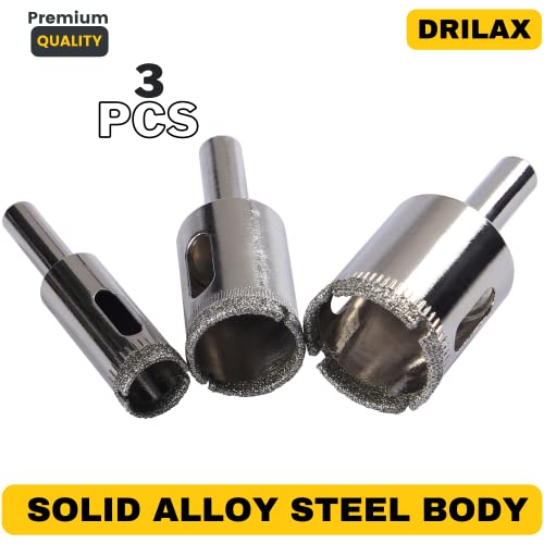 1 Inch Diamond Hole Saw 3/4 Inch Diamond Hole Saw 1/2 Inch Diamond Drill Bit 3 Pcs Set Quartz Granite Marble Ceramic Porcelain Glass Tiles Bottle Terracotta Clay Flower Pot Drain Holes 3 Pieces Set #TOP1