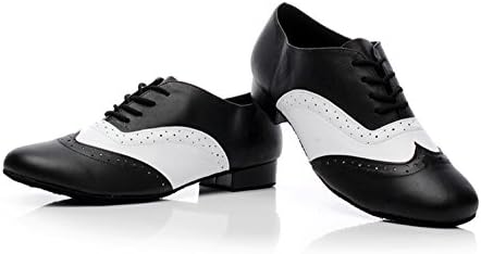 Minishion Dancing Shoes for Men 1" Standard Heel Black/White Leather Ballroom Dance Shoes US 10 | Image 4