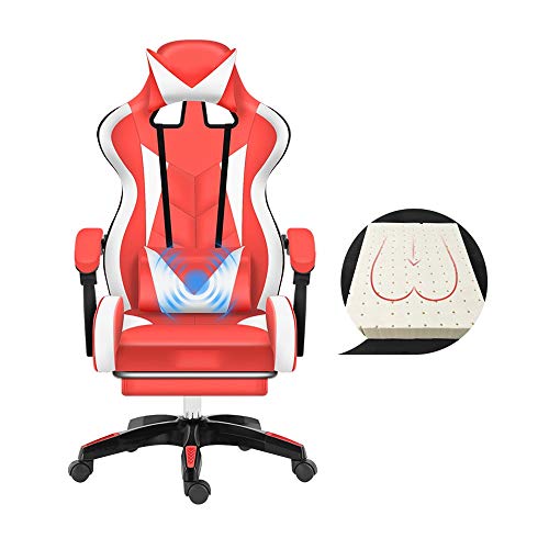 Silla de Oficina para Juegos de Cuero con Respaldo Alto Estilo Carreras, con reposapiés, Silla giratoria ejecutiva y ergonómica con reposacabezas y Almohada Lumbar de Masaje (Color