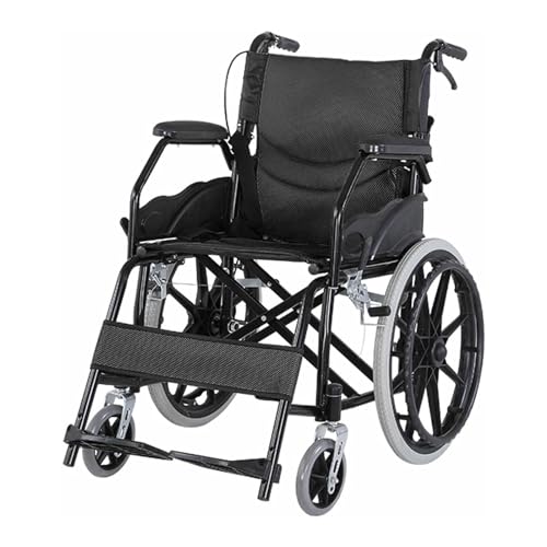 車いす 手動車椅子炭素鋼折りたたみ輸送椅子 16.9 インチシート付き自走式車椅子輸送車椅子 車椅子