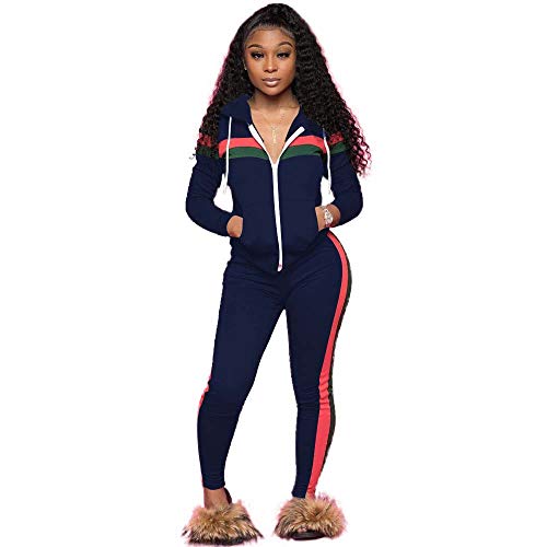 ZJFZML Petite Pullover for Women Ladies Warm Blouse Prime Plush Clothing Fashion Designer Sweater Long Sweatpants Sport Tracksuit Jumpsuit Outwear Navy M