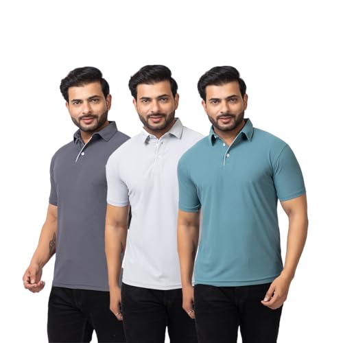 Image of HANABY Summer Wear Casual Wear Solid Polycotton Polo T-Shirt | Collar T-Shirt | Half Sleeves for Men (Pack of 3) (H-1336-Pack of 3)
