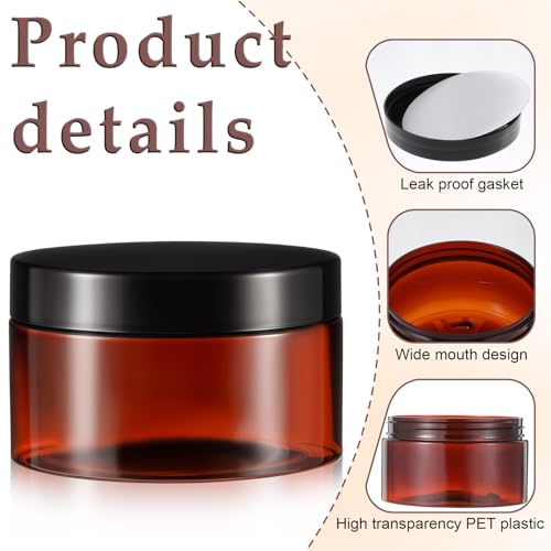 24pcs Amber Plastic Container Jars 8 oz Plastic Lotion Jar Empty Cosmetic Jar with Lids Leak Proof Sample Containers Refillable Storage Travel for Body Butter Creams Lotion Gel Powder Lip Balm3