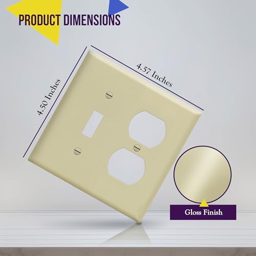 Image of ENERLITES Combination Toggle Light Switch /Duplex Receptacle Outlet Wall Plate Cover, Standard Size 2-Gang 4.50 inch x 4.57 inch, Polycarbonate Thermoplastic, UL Listed, 881121-I, Ivory