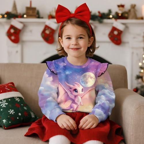 Xpyiqun Sweatshirt Girls Crew Neck Pullover Novelty Ruffle Shoulder Sweatshirts for Kids 1-8Y Long Sleeve3