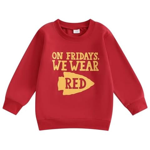SHIBAOZI Little Boys Football Outfit Rugby Sweatshirts On Fridays We Wear Red Letter Pullovers Toddler Baby Clothes (Red & Gold, 2-3 Years) Cover
