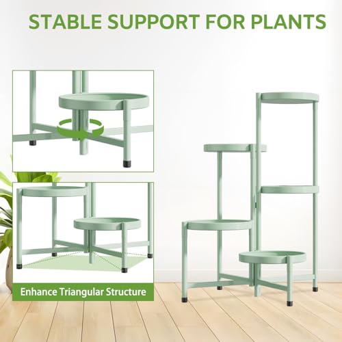 Image of iDavosic.ly 5 Tier Large Plant Stand Indoor, 10 Inch Wide Corner Tall Metal Plant Stands Outdoor for Multiple Plants, Folding Tiered Flower Display Holder Rack Shelf, Light Green
