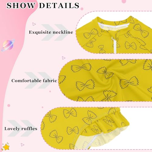 Girls Rashguard Swimsuit with Frills Bow Tie Pasta Pattern Bathing Suits for Kids Girls 5-6 Swimwear for Summer Beach Sport4