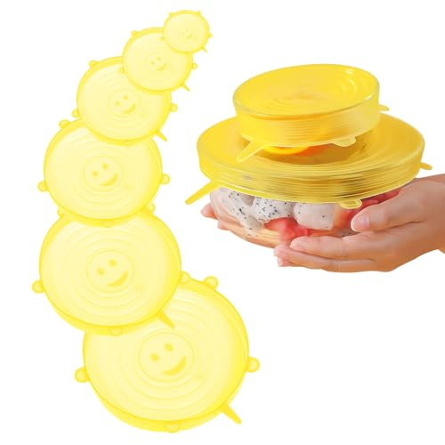 BRITIVIVE Silikon Stretch Deckel Set 6 Stück Silikondeckel Joghurtbecher Silikondeckel Dehnbar Silikon Deckel Universal Dehnbar für Schüsseln,Dosen,Becher,Obst