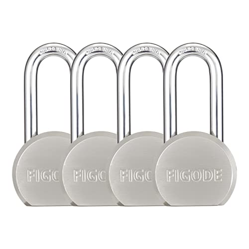 FIGODE High Security Heavy Duty Solid Steel Keyed Alike Padlocks, Chrome Plated, with 2.2" Long Hardened Steel Shackle, 4 Pack FIGODE High Security Heavy Duty Solid Steel Keyed Alike Padlocks, Chrome Plated, with 2.2" Long Hardened Steel Shackle, 4 Pack