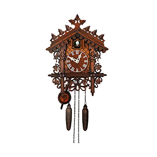 Orologio a pendolo da parete con costruzione di case a cucù vintage in legno con movimento preciso del ticchettio