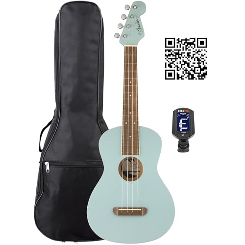 Fender Avalon Tenor Ukulele - Daphne Blue Bundle with Gig Bag, Tuner, and Austin Bazaar Instructional Video