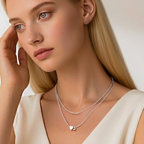 Bestyle Initial Necklaces for Women, Tiny Letter Heart Layered Necklace Dainty Gold/Silver A-Z Pendant Stainless Steel Necklace Personalized Monogram Birthday Jewelry Gifts3