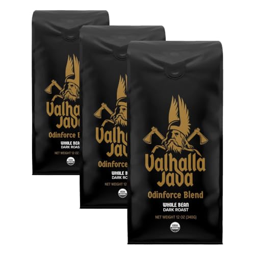 Image of Death Wish Coffee, Valhalla Java Odinforce Blend Whole Bean, USDA Organic and Fair Trade, 12 oz (Pack of 3)