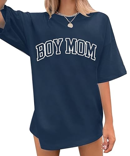 Image of Mama Shirts for Women Oversized Cute Mama Print Graphic Tees Trendy Mom Short Sleeve Tops