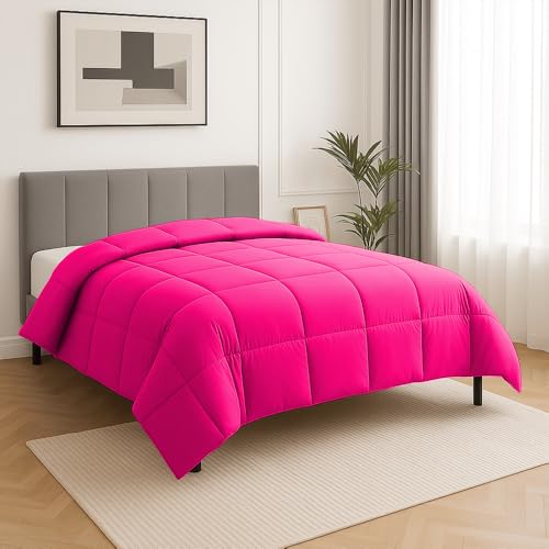 Image of Palatial King Size Comforter Set - All Season Down Alternative Bedding Comforter Set - Quilted Duvet Insert with Corner Tabs - Box Stitched Blanket - Breathable, Soft - Hot Pink