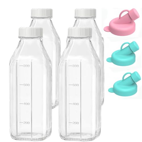 Paquete de 4 botellas de vidrio reutilizables con tapa hermética de rosca,Set de Botellas de Cristal Herméticas 1L con Tapa Hermetica de, Botellas de Nevera para Agua Leche Zumo Limonada (4 Pack)