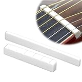 VAEIORP 2 Stück Gitarre Brücke Sattel Knochen Sattel Set Bone Nut für 6-saitige Folk Akustik Gitarre E-Gitarren-Knochensattel flacher Boden reiner Rinderknochen geschlitzt