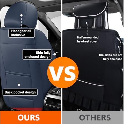 Image of Foneso Luxury Leather Automotive Seat Covers | Car Seat Covers Front & Back Seat, 5 Seats Car Seat Protectors Waterproof Universal Fit for Sedan, SUV, Pickup Truck