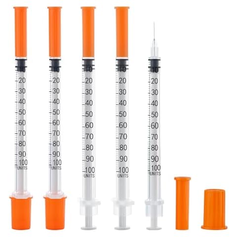 Atsuhut 1ml Syringes with Needle - 29 Gauge 1cc 5/16-Inch (8mm), Individually Wrapped, Box of 100, Orange Cover