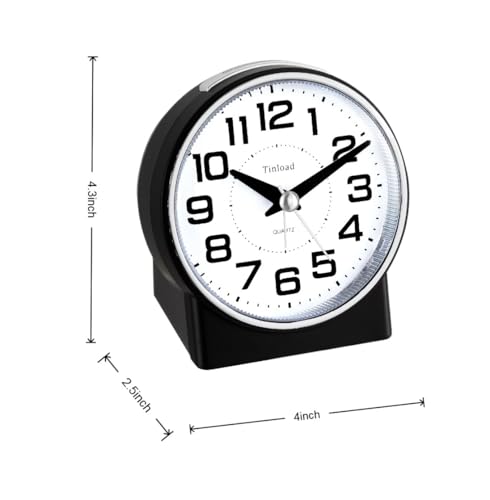 Image of Tinload 4.3 inch No Ticking Analog Alarm Clock,Silent Readable for Seniors,Easy to Set,Gradual Rise Alarm,Big Numbers,On /Off Switch on Side,Gentle Wake,Snooze,Lighted on Demand,Battery Operated,Black
