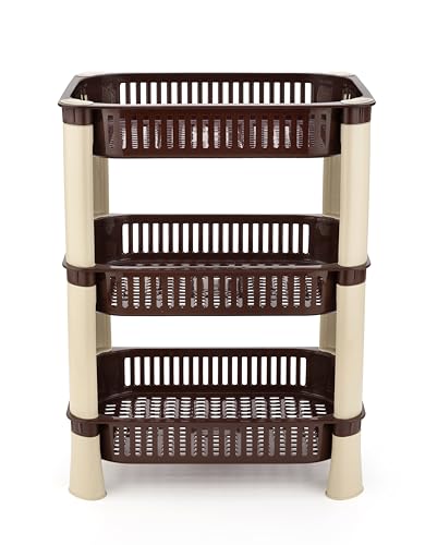 Image of U-Max Multi Tire Kitchen Storage Rack, Plastic Utility Shelf Organiser, Space Saving Storage Solution, Revolving Vegetable Rack (Brown-Regular, 3)