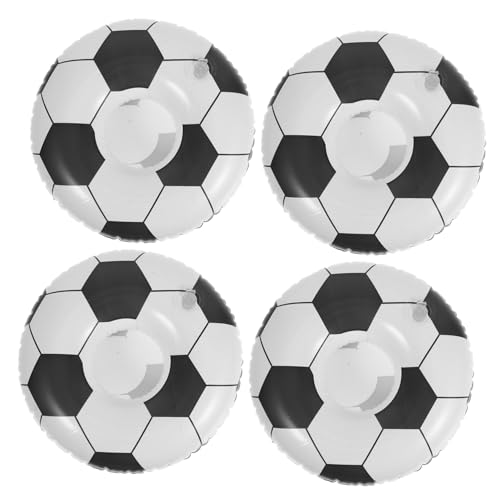 KICHOUSE 4 Stück aufblasbarer Getränkehalter Partei aufblasbar Fußball-Party-Cup Getränkehalter für den Pool Partybecher Poolbecherhalter Poolparty -Inhaber PVC Schwarz Wiederverwendbar